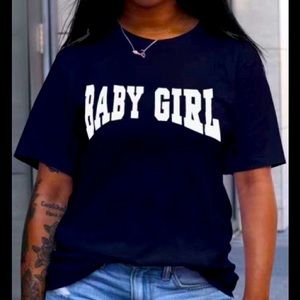 💋BABY GIRL In White Pint On A Short Sleeve Black T-Shirt